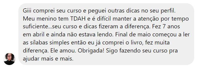 Depoimento 1 de aluna da Fórmula da Alfabetização